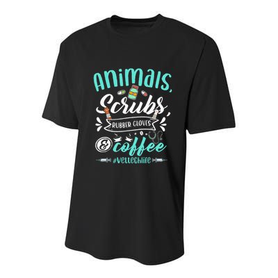 Veterinary Technician Animals Scrubs And Coffee Vet Tech Youth Performance Sprint T-Shirt