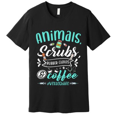 Veterinary Technician Animals Scrubs And Coffee Vet Tech Premium T-Shirt