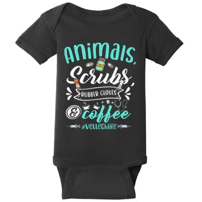 Veterinary Technician Animals Scrubs And Coffee Vet Tech Baby Bodysuit