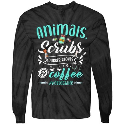 Veterinary Technician Animals Scrubs And Coffee Vet Tech Tie-Dye Long Sleeve Shirt