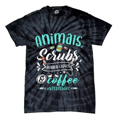 Veterinary Technician Animals Scrubs And Coffee Vet Tech Tie-Dye T-Shirt