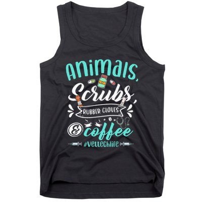 Veterinary Technician Animals Scrubs And Coffee Vet Tech Tank Top