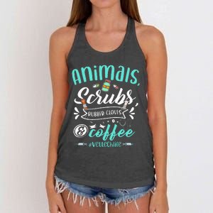 Veterinary Technician Animals Scrubs And Coffee Vet Tech Women's Knotted Racerback Tank