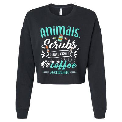 Veterinary Technician Animals Scrubs And Coffee Vet Tech Cropped Pullover Crew