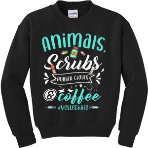 Veterinary Technician Animals Scrubs And Coffee Vet Tech Kids Sweatshirt