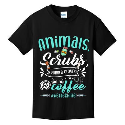 Veterinary Technician Animals Scrubs And Coffee Vet Tech Kids T-Shirt