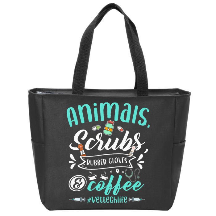 Veterinary Technician Animals Scrubs And Coffee Vet Tech Zip Tote Bag