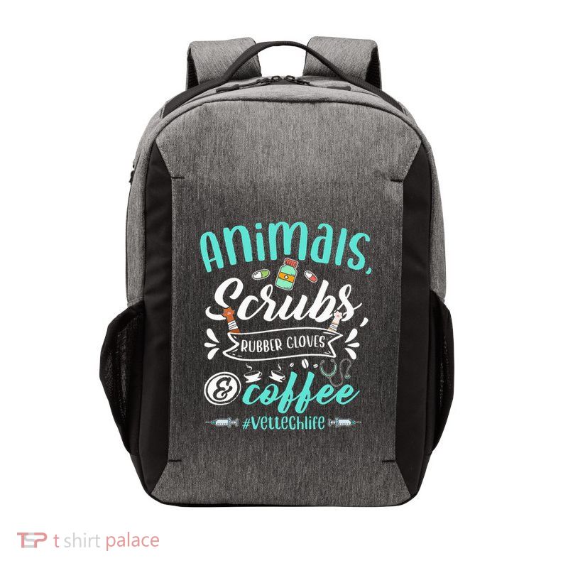 Veterinary Technician Animals Scrubs And Coffee Vet Tech Vector Backpack