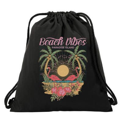 Vintage Tropical Beach Vibes Paradise Island Drawstring Bag