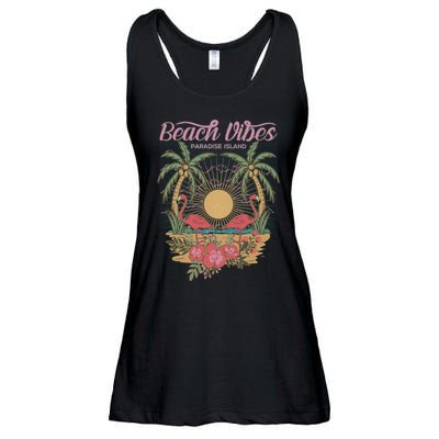 Vintage Tropical Beach Vibes Paradise Island Ladies Essential Flowy Tank