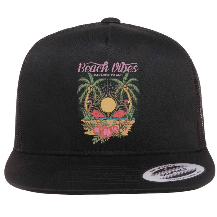 Vintage Tropical Beach Vibes Paradise Island Flatbill Hat