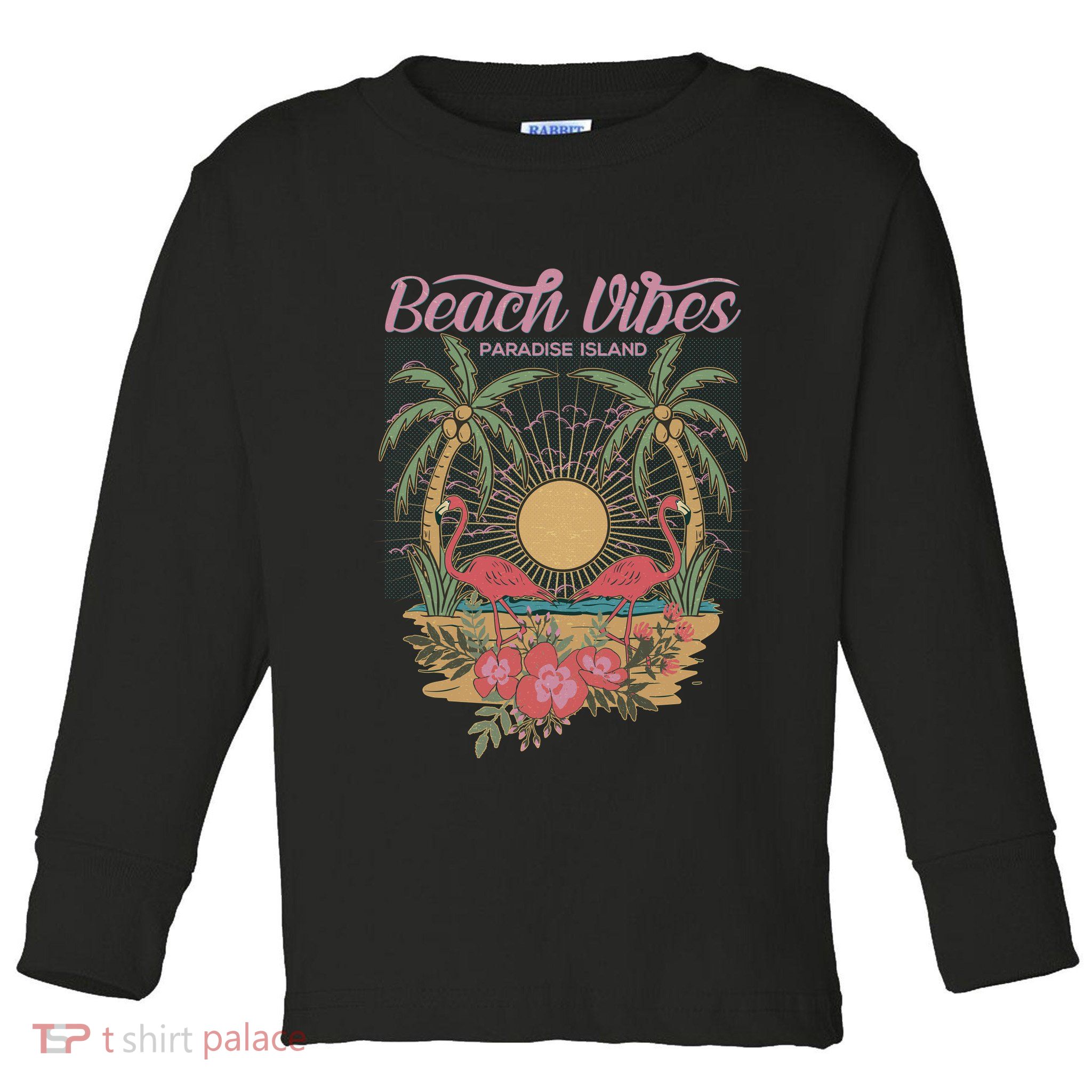 Vintage Tropical Beach Vibes Paradise Island Toddler Long Sleeve Shirt