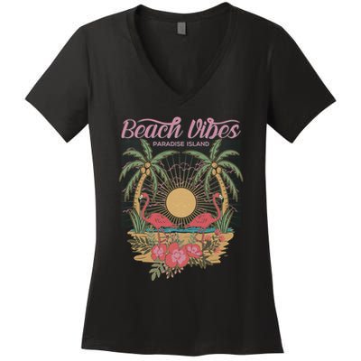 Vintage Tropical Beach Vibes Paradise Island Women's V-Neck T-Shirt