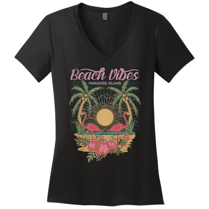 Vintage Tropical Beach Vibes Paradise Island Women's V-Neck T-Shirt