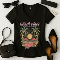 Vintage Tropical Beach Vibes Paradise Island Women's V-Neck T-Shirt