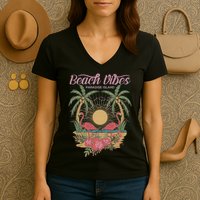 Vintage Tropical Beach Vibes Paradise Island Women's V-Neck T-Shirt