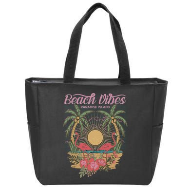 Vintage Tropical Beach Vibes Paradise Island Zip Tote Bag