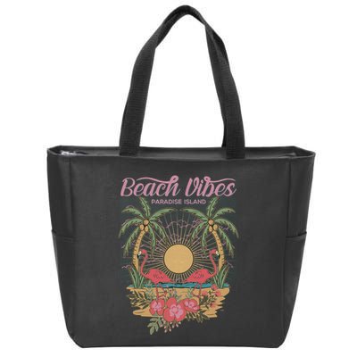 Vintage Tropical Beach Vibes Paradise Island Zip Tote Bag