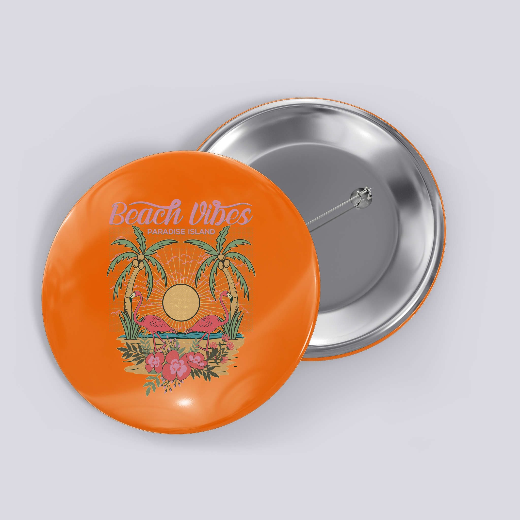 Vintage Tropical Beach Vibes Paradise Island Button