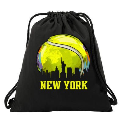 Vintage Tennis Ball New York City Skyline Drawstring Bag