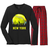 Vintage Tennis Ball New York City Skyline Women's Long Sleeve Flannel Pajama Set 