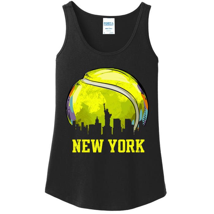 Vintage Tennis Ball New York City Skyline Ladies Essential Tank