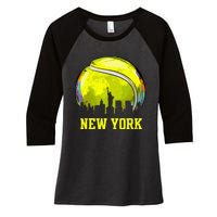 Vintage Tennis Ball New York City Skyline Women's Tri-Blend 3/4-Sleeve Raglan Shirt