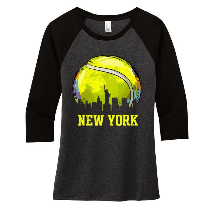 Vintage Tennis Ball New York City Skyline Women's Tri-Blend 3/4-Sleeve Raglan Shirt