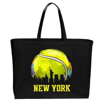 Vintage Tennis Ball New York City Skyline Cotton Canvas Jumbo Tote