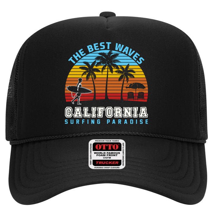 Vintage The Best Wave California Surfing Paradise High Crown Mesh Back Trucker Hat