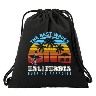 Vintage The Best Wave California Surfing Paradise Drawstring Bag