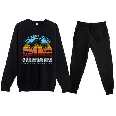 Vintage The Best Wave California Surfing Paradise Premium Crewneck Sweatsuit Set