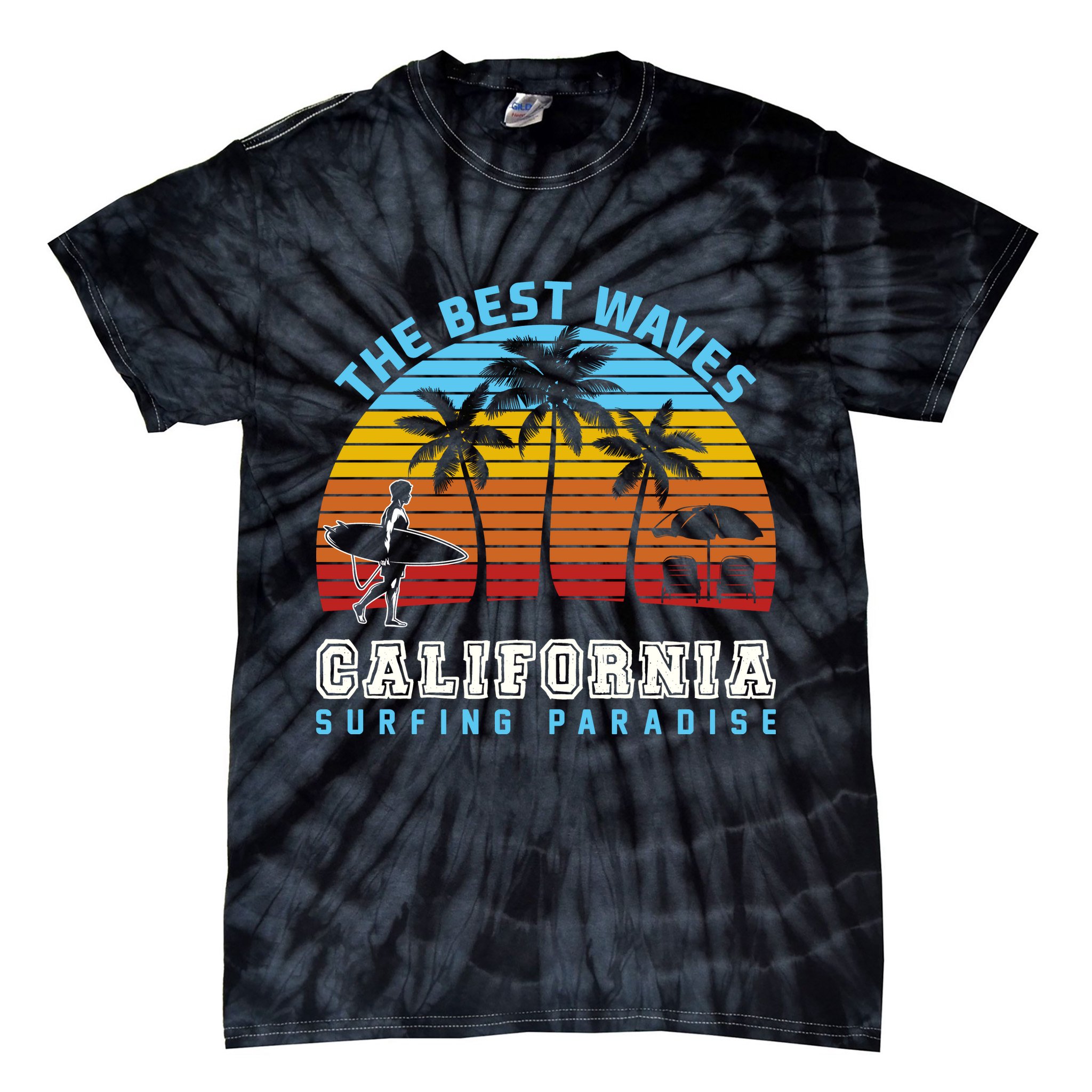Vintage The Best Wave California Surfing Paradise Tie-Dye T-Shirt