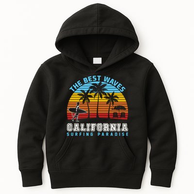 Vintage The Best Wave California Surfing Paradise Kids Hoodie