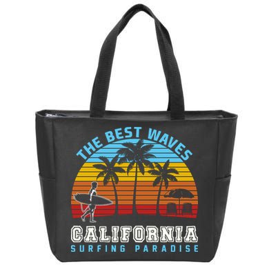 Vintage The Best Wave California Surfing Paradise Zip Tote Bag