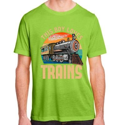 Vintage This Boy Loves Trains Train Railroad Lover Adult ChromaSoft Performance T-Shirt