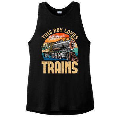 Vintage This Boy Loves Trains Train Railroad Lover Ladies PosiCharge Tri-Blend Wicking Tank