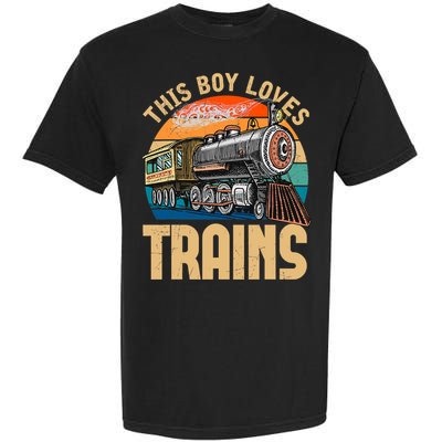 Vintage This Boy Loves Trains Train Railroad Lover Garment-Dyed Heavyweight T-Shirt
