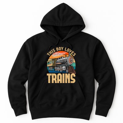 Vintage This Boy Loves Trains Train Railroad Lover Hoodie