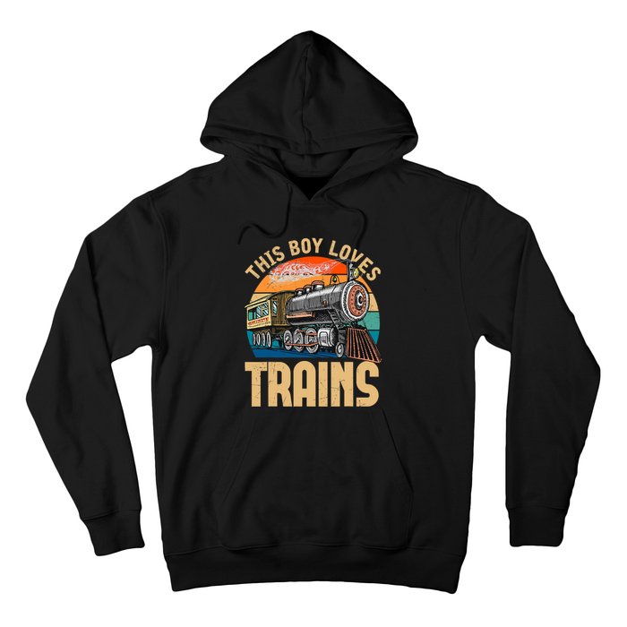 Vintage This Boy Loves Trains Train Railroad Lover Hoodie