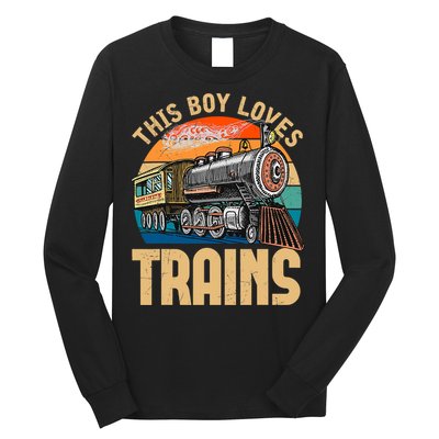 Vintage This Boy Loves Trains Train Railroad Lover Long Sleeve Shirt