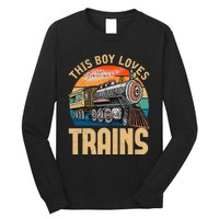 Vintage This Boy Loves Trains Train Railroad Lover Long Sleeve Shirt