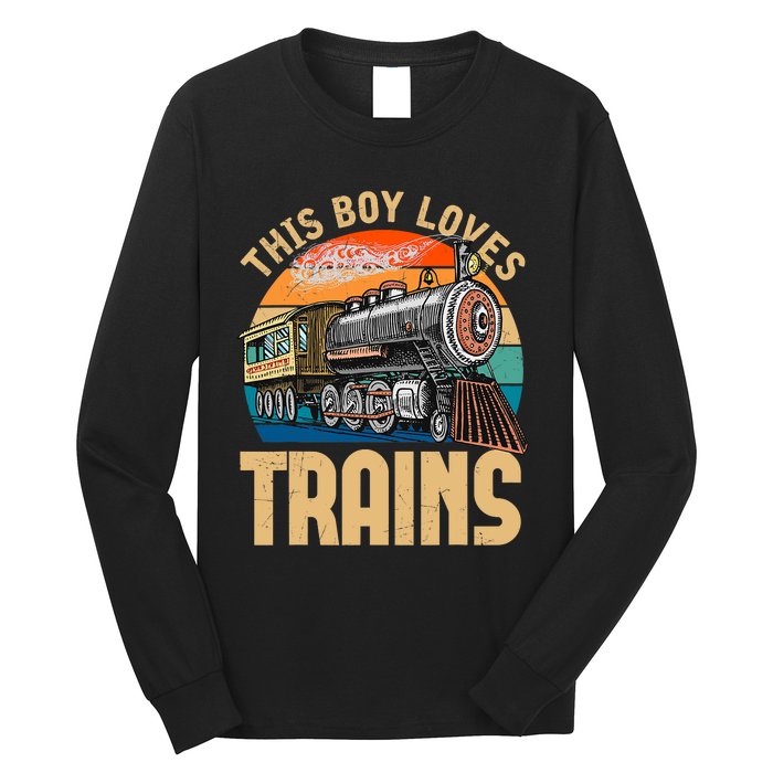 Vintage This Boy Loves Trains Train Railroad Lover Long Sleeve Shirt