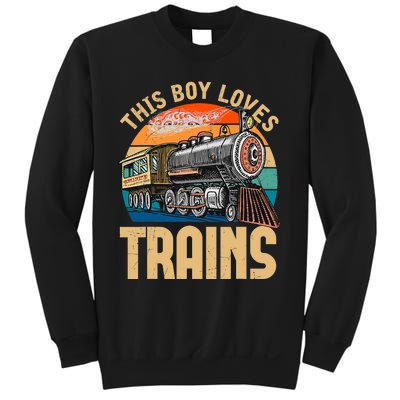 Vintage This Boy Loves Trains Train Railroad Lover Sweatshirt