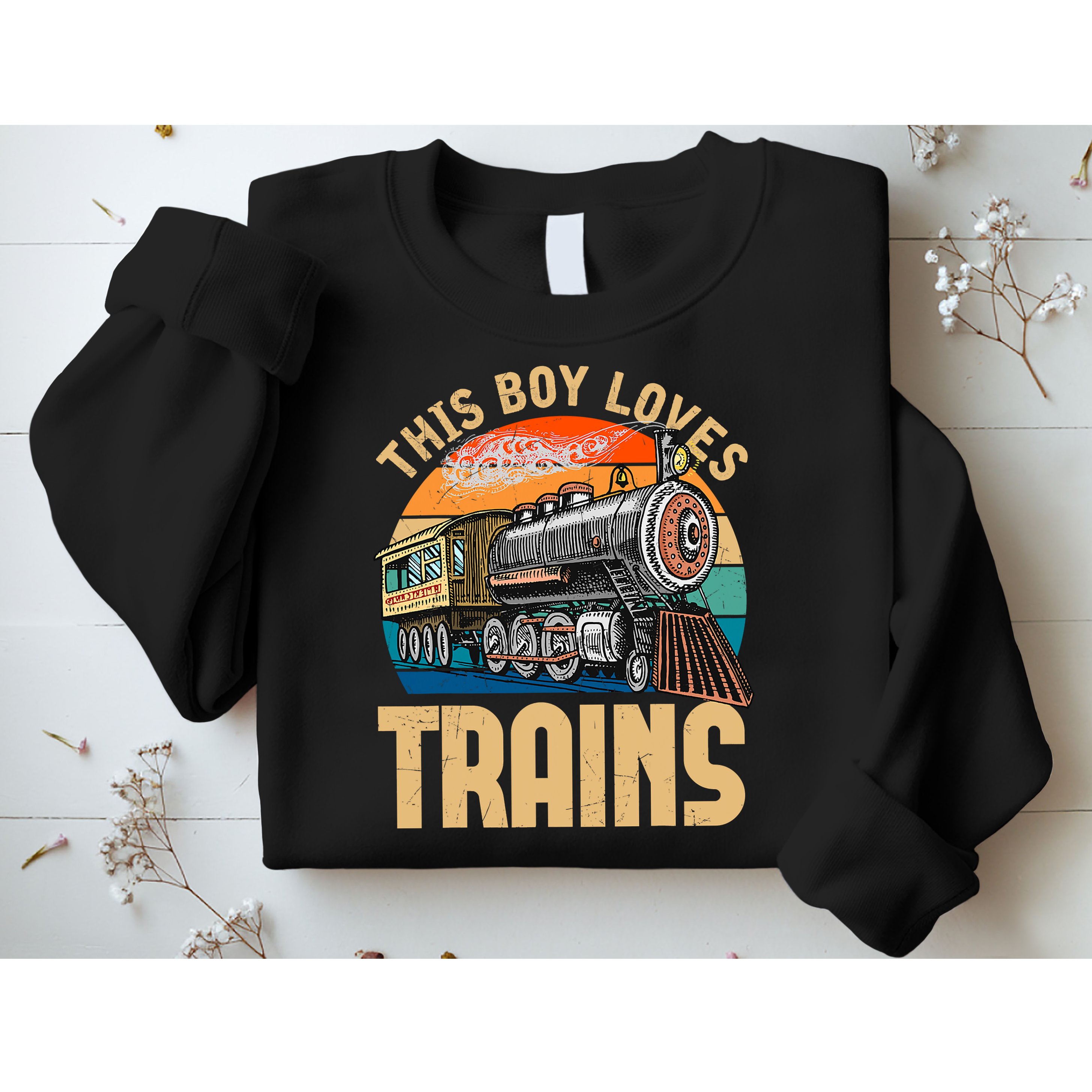 Vintage This Boy Loves Trains Train Railroad Lover Sweatshirt