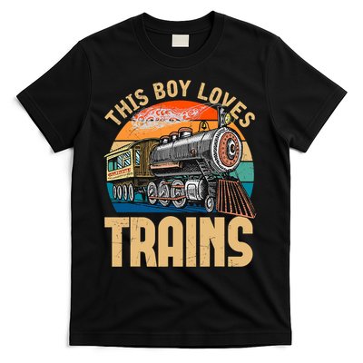 Vintage This Boy Loves Trains Train Railroad Lover T-Shirt