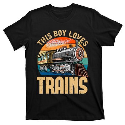 Vintage This Boy Loves Trains Train Railroad Lover T-Shirt