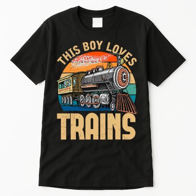 Vintage This Boy Loves Trains Train Railroad Lover Tall T-Shirt