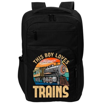 Vintage This Boy Loves Trains Train Railroad Lover Impact Tech Backpack