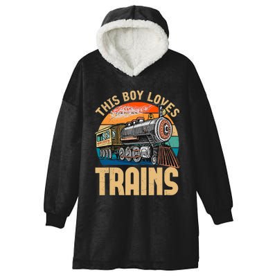 Vintage This Boy Loves Trains Train Railroad Lover Hooded Wearable Blanket